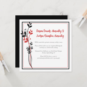 Red and Black Modern Botanical Reception Only Invitation