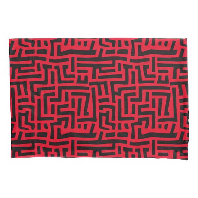 Red And Black Motif | Geometric Maze Pattern Pillowcase (Front)
