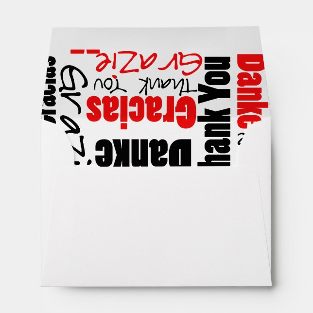 Red and Black Multilingual Thank You Typography Envelope (Back (Bottom))