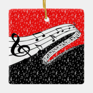 Red and black music theme ceramic tree decoration