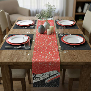 Red and black music theme short table runner