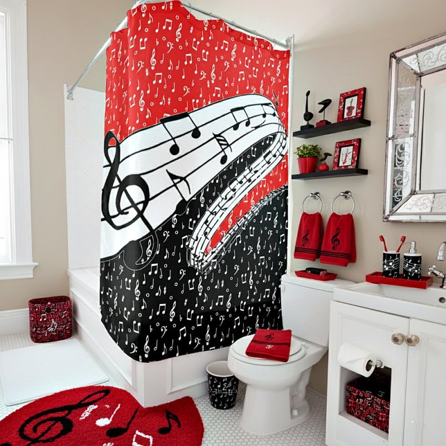 Red and black music theme shower curtain (Creator Uploaded)