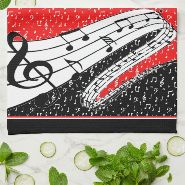 Red and black music theme towel (Folded)