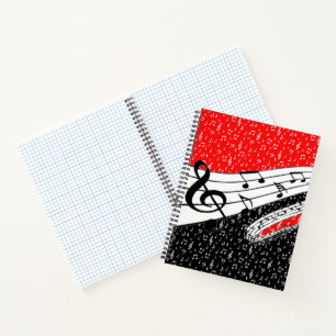 Red and black musical theme notebook