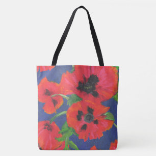 Red and Black Oriental Poppies Oil Pastels Tote Bag