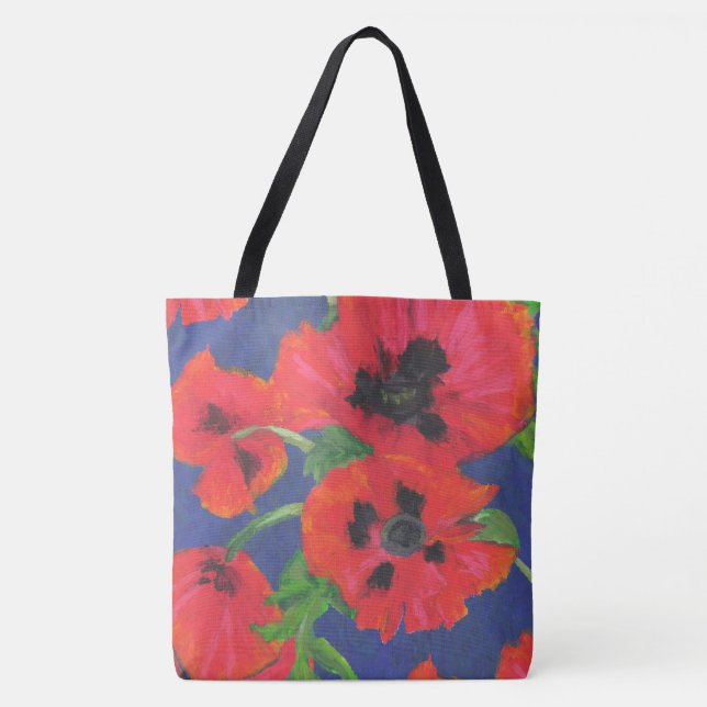 Red and Black Oriental Poppies Oil Pastels Tote Bag (Front)