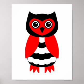 Red and Black Owl Poster