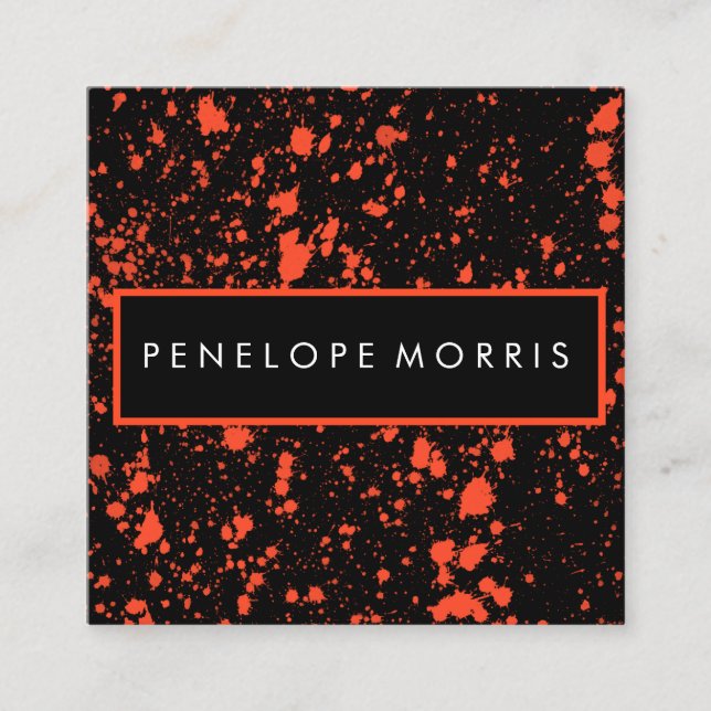 Red and Black Paint Splatter Beauty Stylist  Square Business Card (Front)
