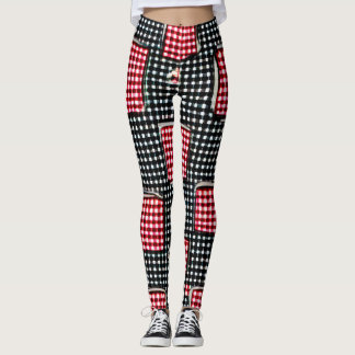 Red and Black Patch Work Pocket Gingham Leggings