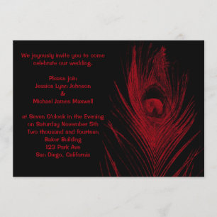 Red and Black Peacock Wedding Invitation