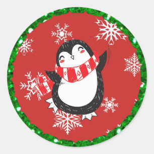 Red and Black Penguin Christmas Large Stickers