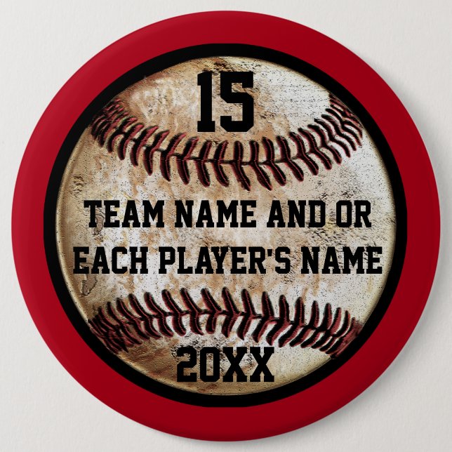 Red and Black Personalised Baseball Pins Buttons (Front)