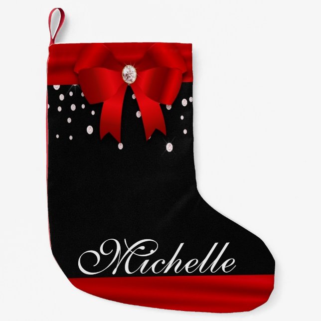 Red and Black Personalised Christmas Small Christmas Stocking (Front)