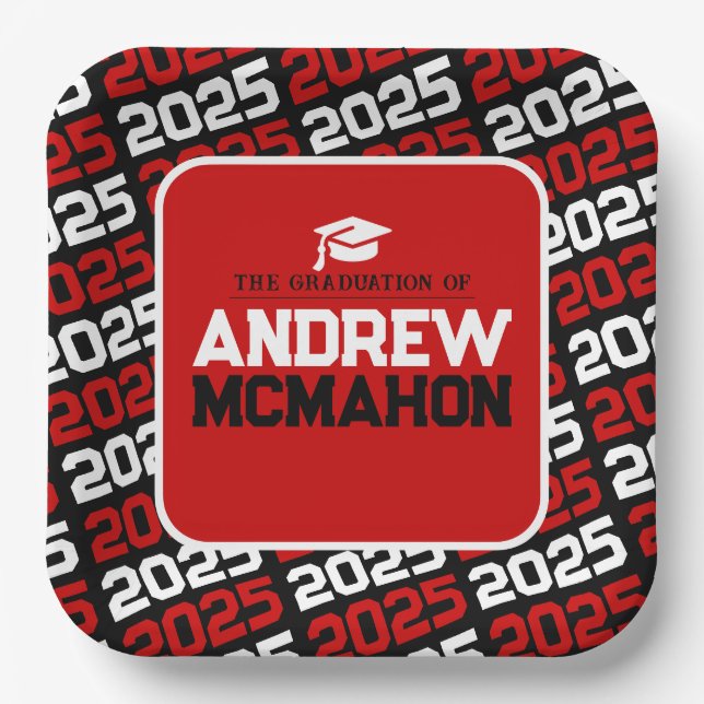 Red and Black Personalised Graduation Paper Plate (Front)