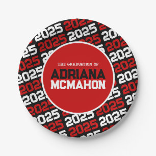 Red and Black Personalised Graduation Paper Plate