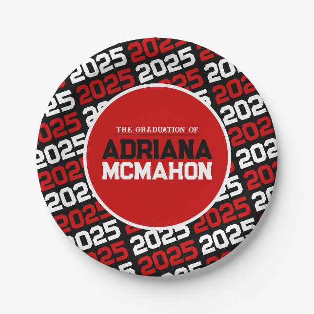 Red and Black Personalised Graduation Paper Plate (Front)