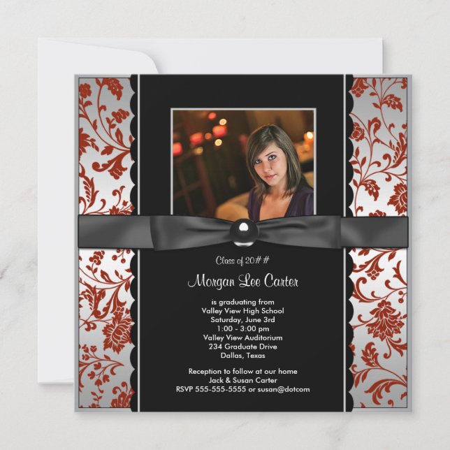 Red and Black Photo Graduation Announcem Invitation (Front)