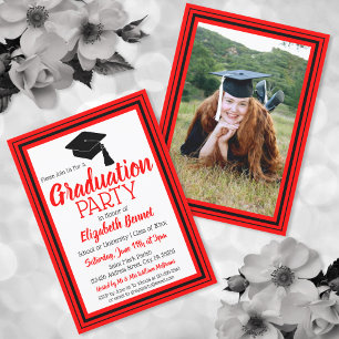 Red and Black Photo Graduation Party Invitation