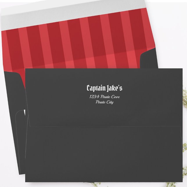 Red and Black Pirate Return Address Custom Envelope (Simple pirate themes red and black envelope)