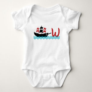 Red And Black Pirate Ship With Monogram Baby Bodysuit