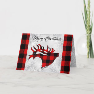 Red And Black Plaid Bull Elk Christmas Card