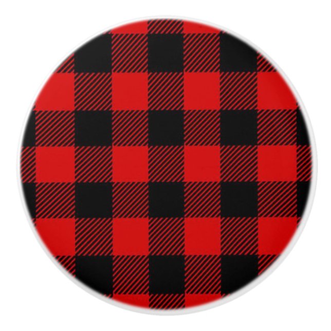 Red and Black Plaid Ceramic Pull (Front)