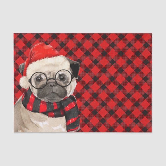 Red and Black Plaid Christmas Pug Lover Holiday Tissue Paper (Front)