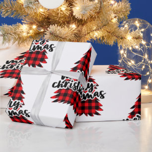 Red and Black Plaid Christmas Tree  Wrapping Paper