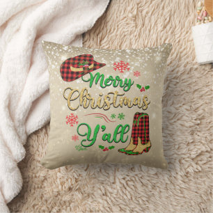 Red And Black Plaid Cowgirl Christmas Pillow