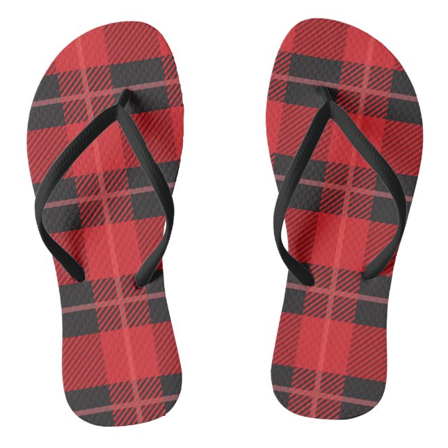 Red and Black Plaid Flip Flops (Footbed)