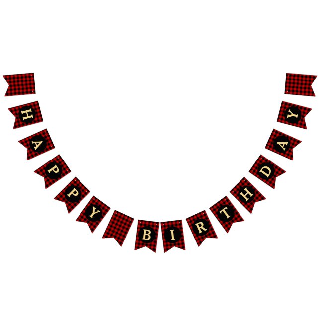 Red and Black Plaid Happy Birthday Bunting (All)