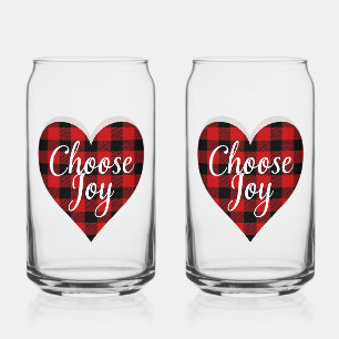 Red and Black Plaid Heart Motivational Art Can Glass