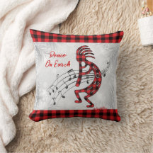 Red And Black Plaid Kokopelli Christmas Pillow