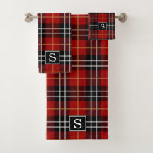 Red and Black Plaid Monogrammed Bath Towel Set