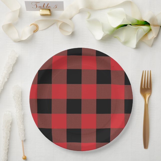 Red and Black  Plaid Paper Plate (Wedding)