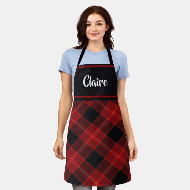 Red And Black Plaid Pattern Apron (Worn)