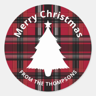 Red And Black Plaid Tartan Pattern With Text Classic Round Sticker