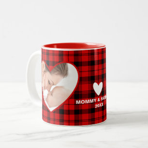Red and Black Plaid Two Photo Mum and Baby Two-Ton Two-Tone Coffee Mug