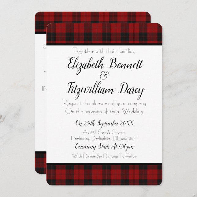 Red and Black Plaid Wedding Invitation (Front/Back)