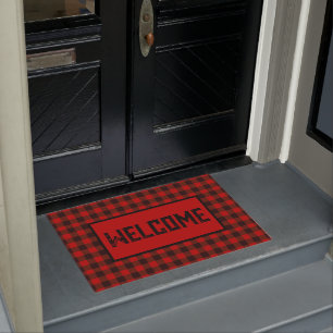 Red and Black Plaid Welcome Doormat