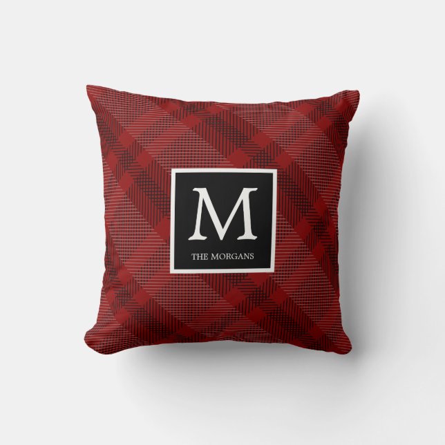 Red and Black Plaid with Monogram Cushion (Front)