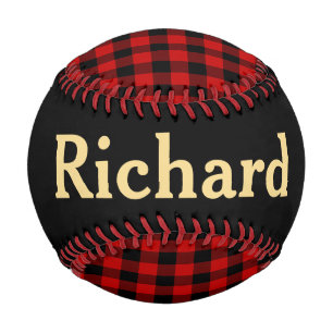 Red and Black Plaid with Name Baseball