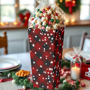 Red and black plaid with stars  favour box