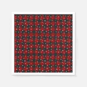 Red and black plaid with stars  napkin