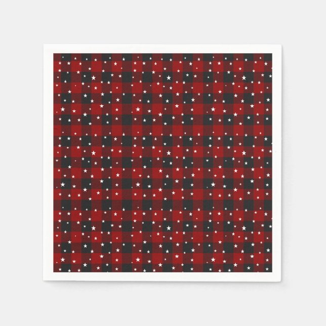 Red and black plaid with stars  napkin (Front)