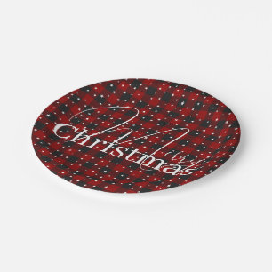 Red and black plaid with stars  paper plate
