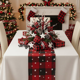 Red and black plaid with stars short table runner