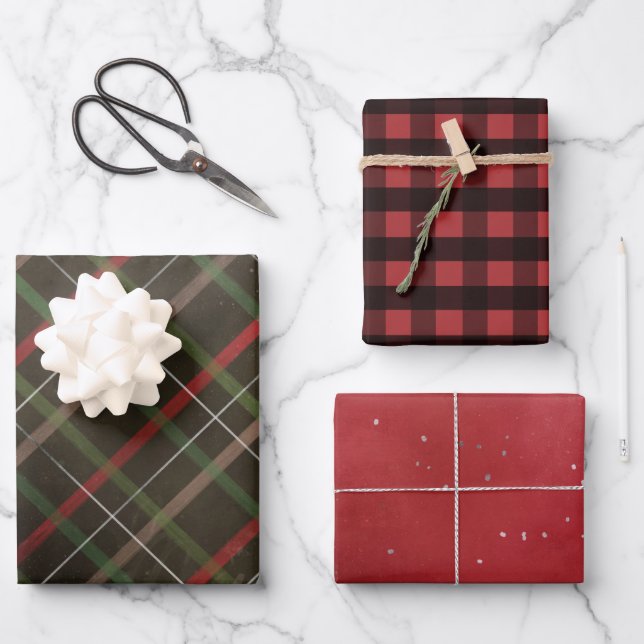 Red and Black Plaids Assorted Christmas Wrapping Paper Sheet (Front)