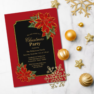 Red and Black Poinsettia Christmas Party Invitation