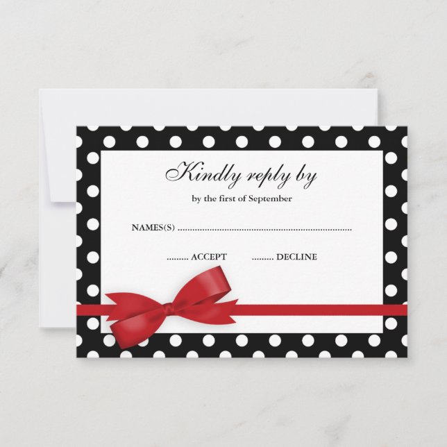 Red and Black Polka Dot Bow RSVP (Front)